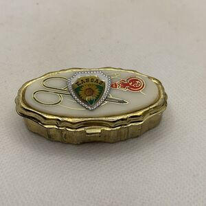 VTG Gold Tone Pill Box Sewing Kit / Kansas